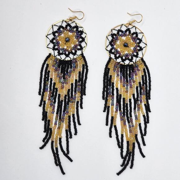 Catching Dreams Beaded Boho Fringe Dreamcatcher Earrings - Picture 1 of 8